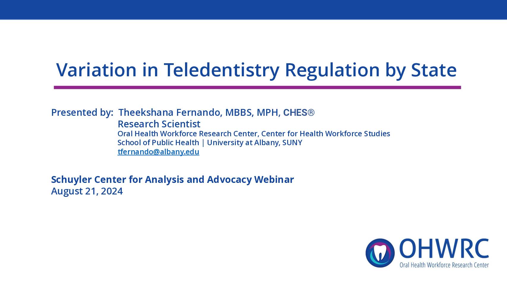 Variation in Teledentistry Regulation by State